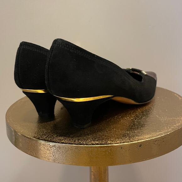 Lanconi Firenze 7.5B Kitten Heels | Black Suede, Tortoiseshell Toe, Rare Vintage - Picture 9 of 10